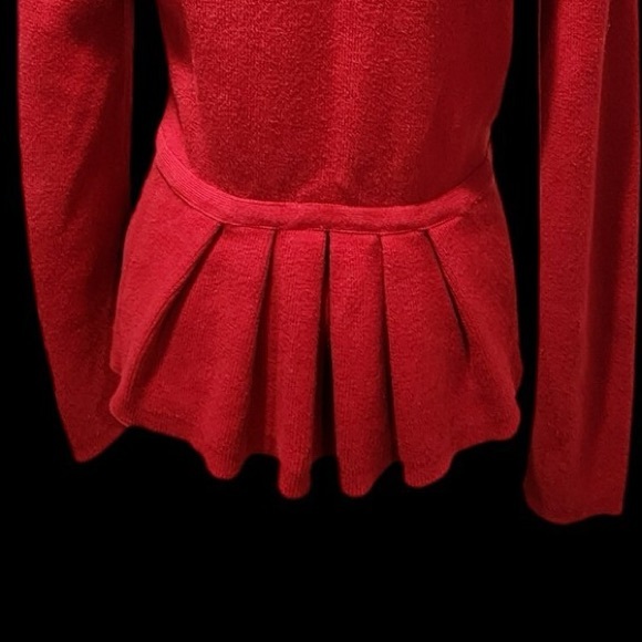 Vintage Sweater Cardigan Coat Shawl Collar Pleated Back 100% Cotton Knit Red - Picture 4 of 10